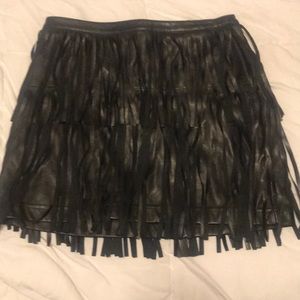 Faux leather fringe skirt